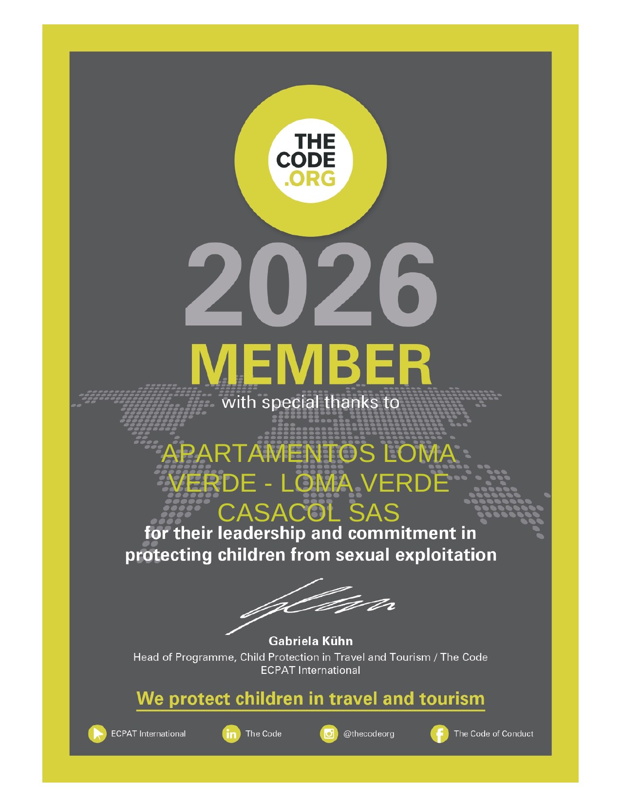 The Code — Member certificate 2026, Apartamentos Loma Verde